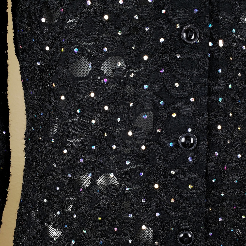 Exclusively Misook Rainbow Sequin Lace Button Down - Picture 6 of 7